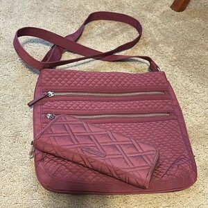 Quilted Crossbody Bag and Wallet Set - Mauve